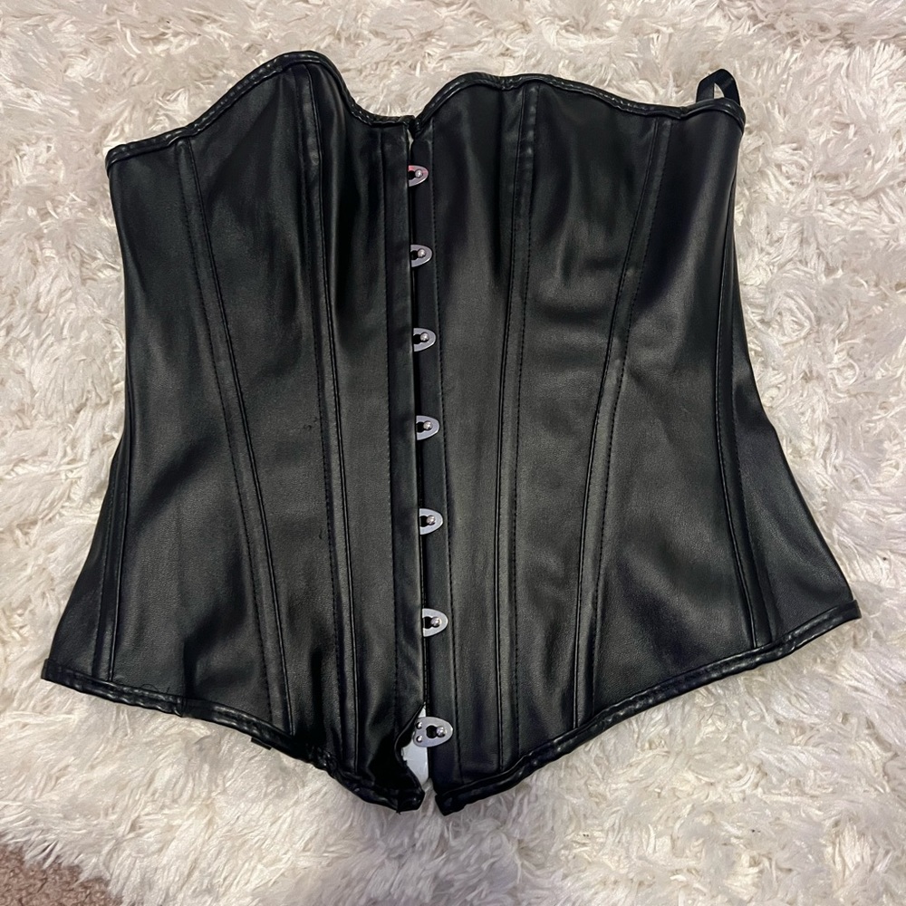 Black leather corset top